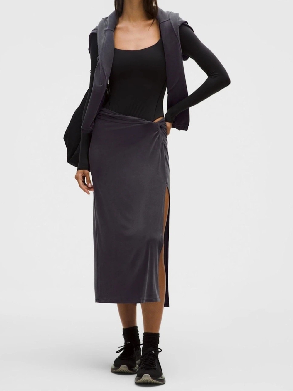 Sleek Charcoal Lululemon Midi Side-Slit Skirt